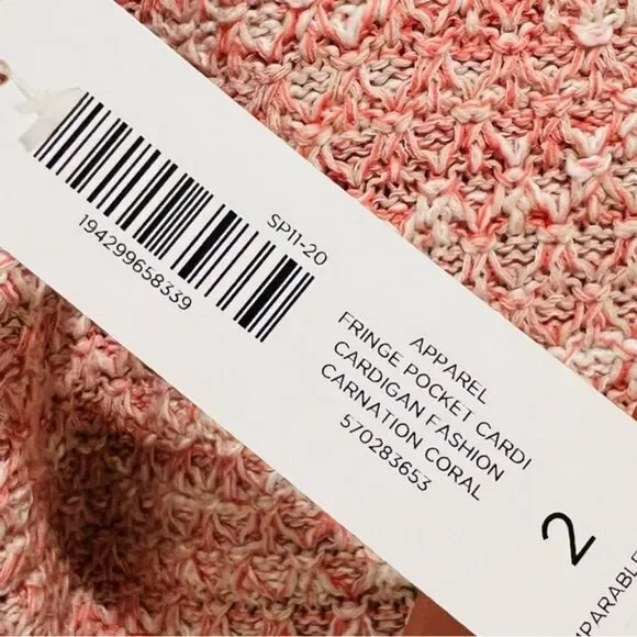 Chico’s Women’s Fringe Trim Pocket Cardigan in Pretty Pink Sz 2 (US L/12-14) NWT - Picture 14 of 14